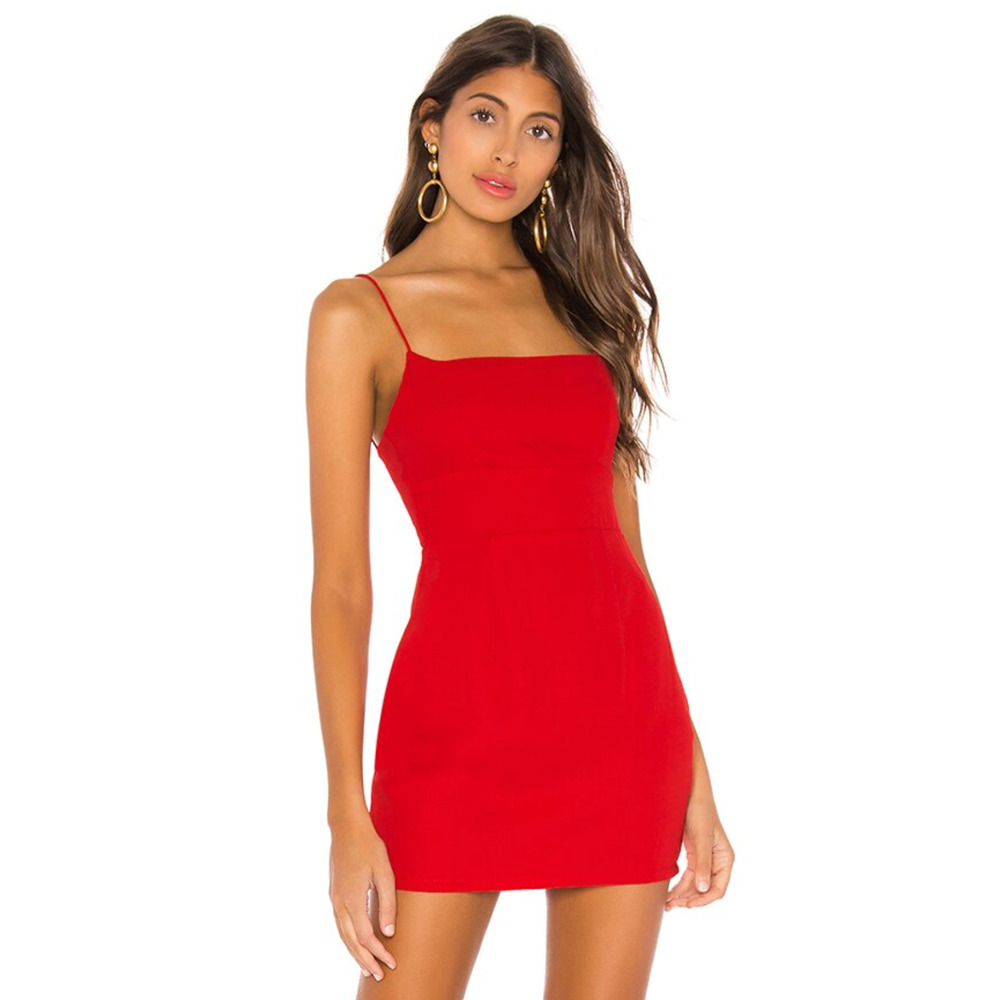 Superdown Dixie Backless Chiffon Mini Dress Red Open Back Spaghetti Straps Sz M
